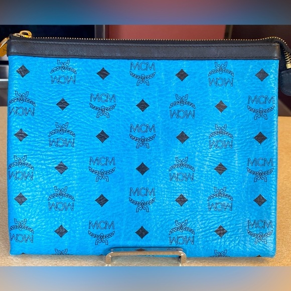 MCM Blue Visetos Zip Pouch, EUC - Picture 1 of 6